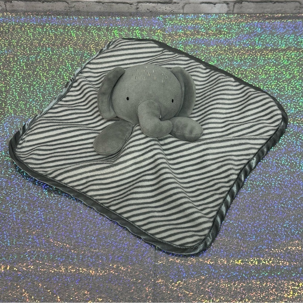 Wonder Nation Elephant Lovie Lovey Security Blanket Plush Gray Striped 10" X 10"